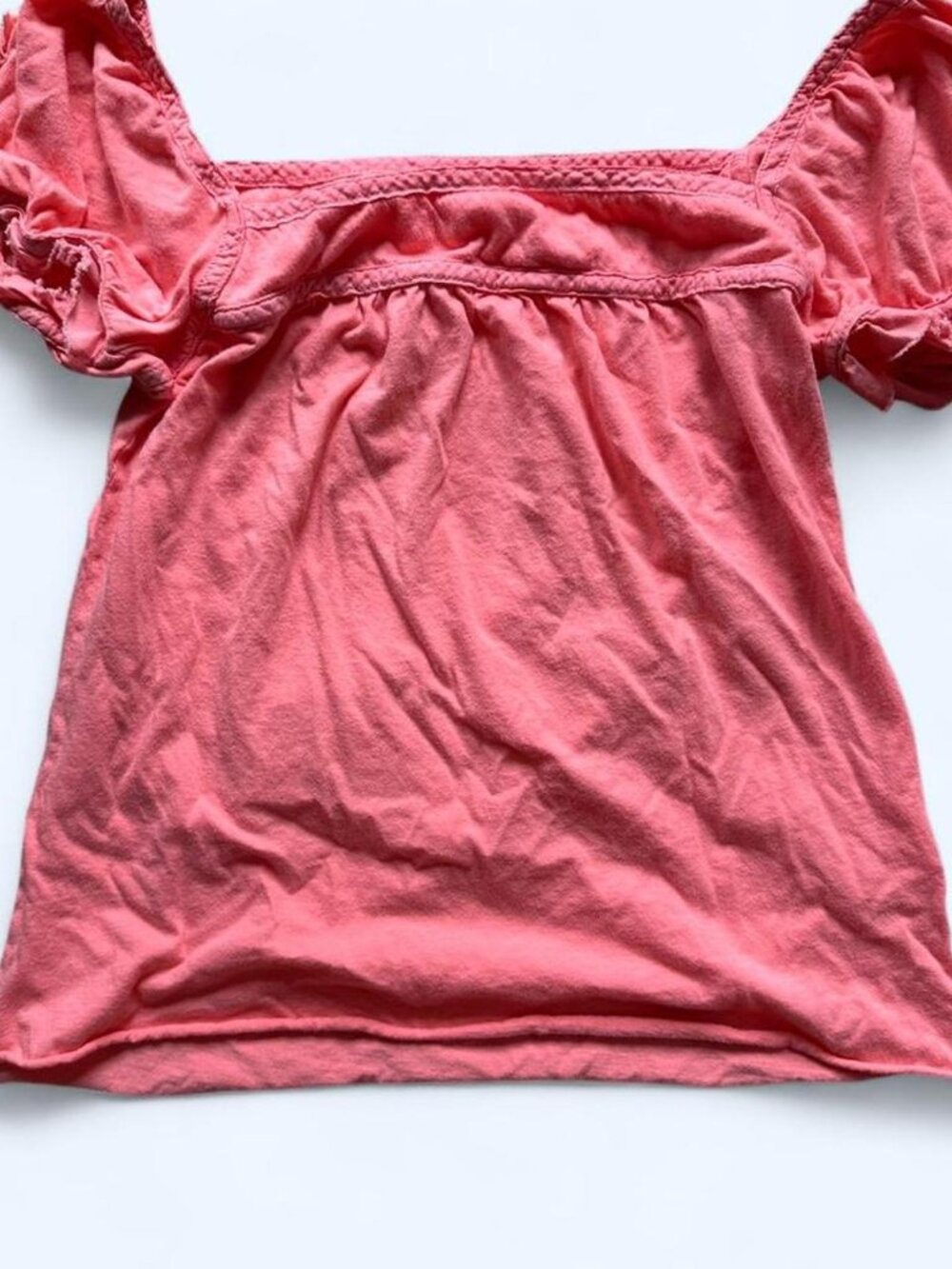 Vintage Coral Pink Cotton Babydoll Peasant Top Boho Y2K Small